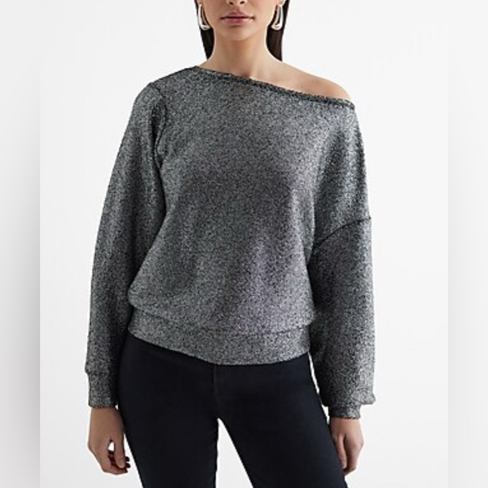 EXPRESS Relaxed Shine Off The Shoulder
Fleece Sweatshirt